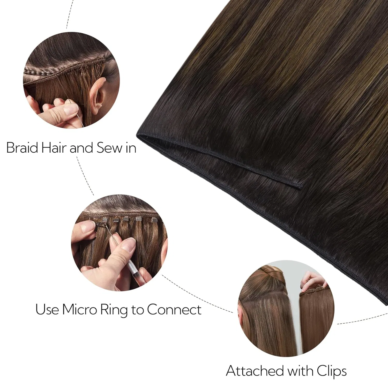 Накладные волосы на трессах Remy от Hotbanana Hotbanana, #2/6/2 Balayage Dark Brown To Chestnut Brown — фото 4