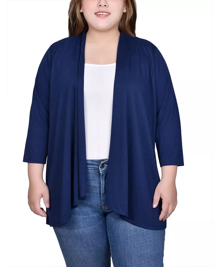 

Кардиган с запахом и открытой полой Plus Size NY Collection, синий