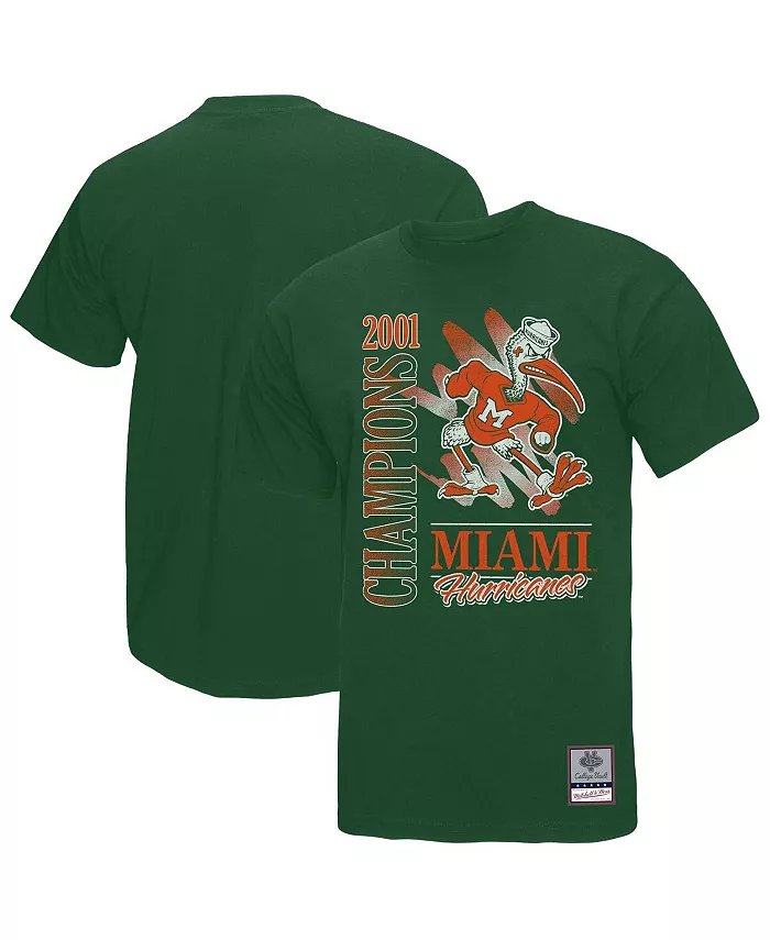 

Мужская футболка Miami Hurricanes Retro Brush Mineral Wash зеленого цвета Mitchell & Ness