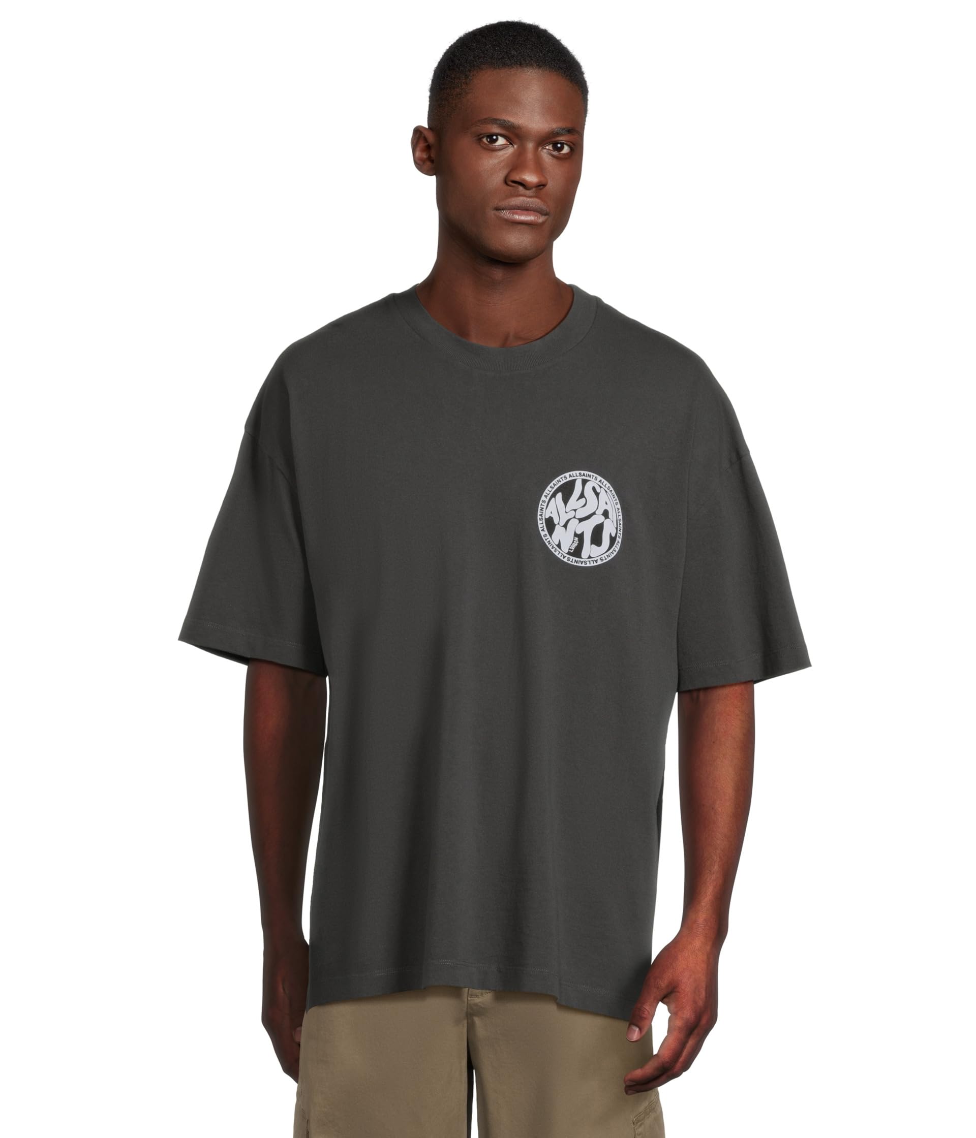

Футболка AllSaints Distortion Short Sleeve Crew, цвет Washed Black/Blue