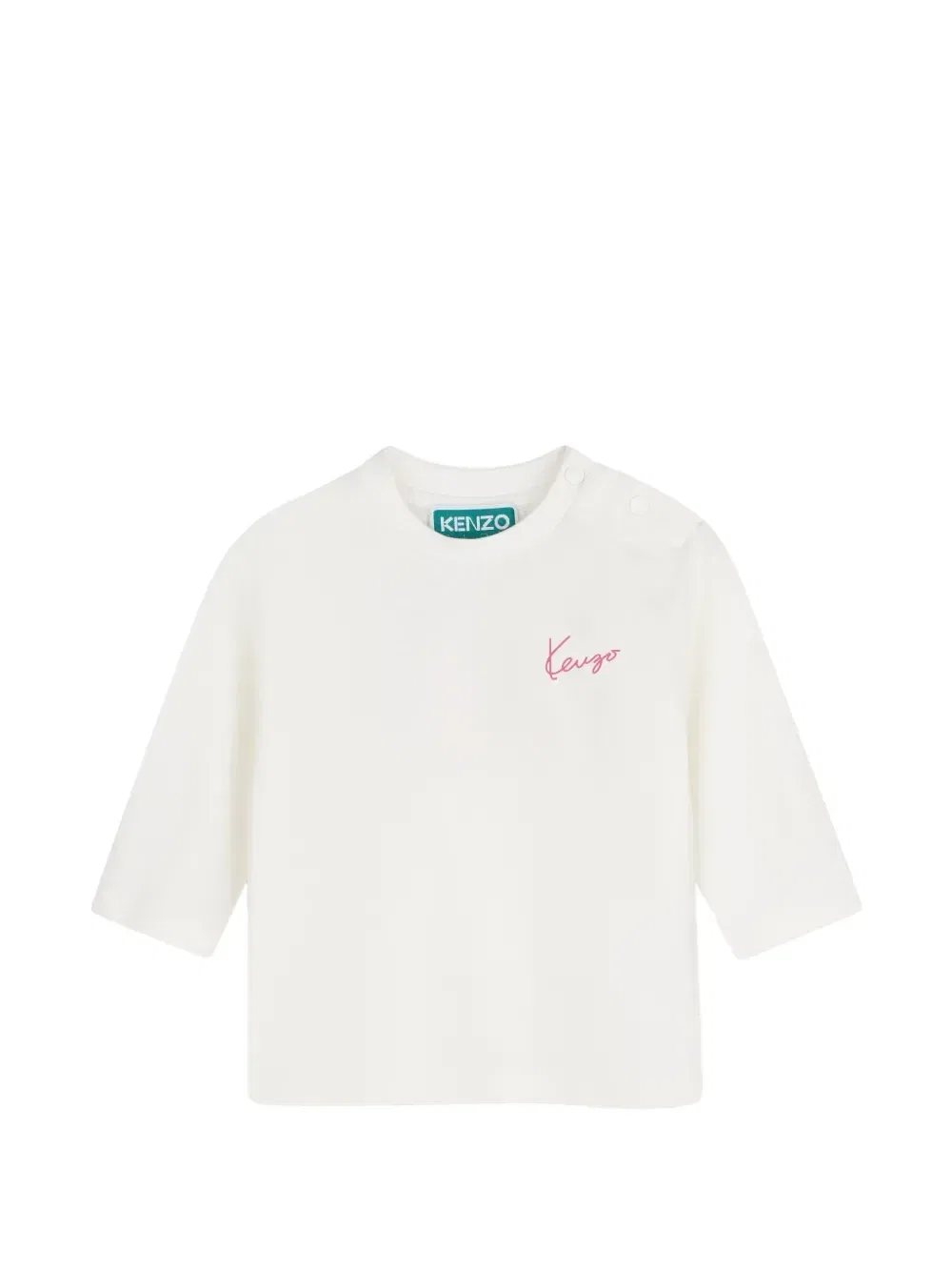 Футболка с цветочным принтом и вышитым логотипом Kenzo Kids, бежевый
