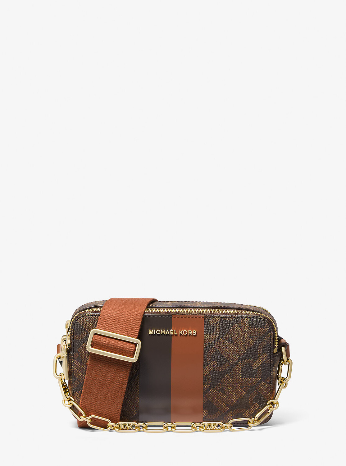 

Маленькая сумка для фотоаппарата с двойной молнией и полоской с логотипом Jet Set Empire Signature Michael Kors, коричневый