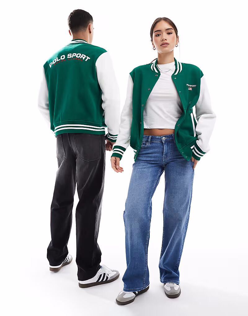 

Polo Ralph Lauren Sport capsule унисекс студенческая спортивная куртка-бомбер с маленьким логотипом в средне-зеленом/белом цвете