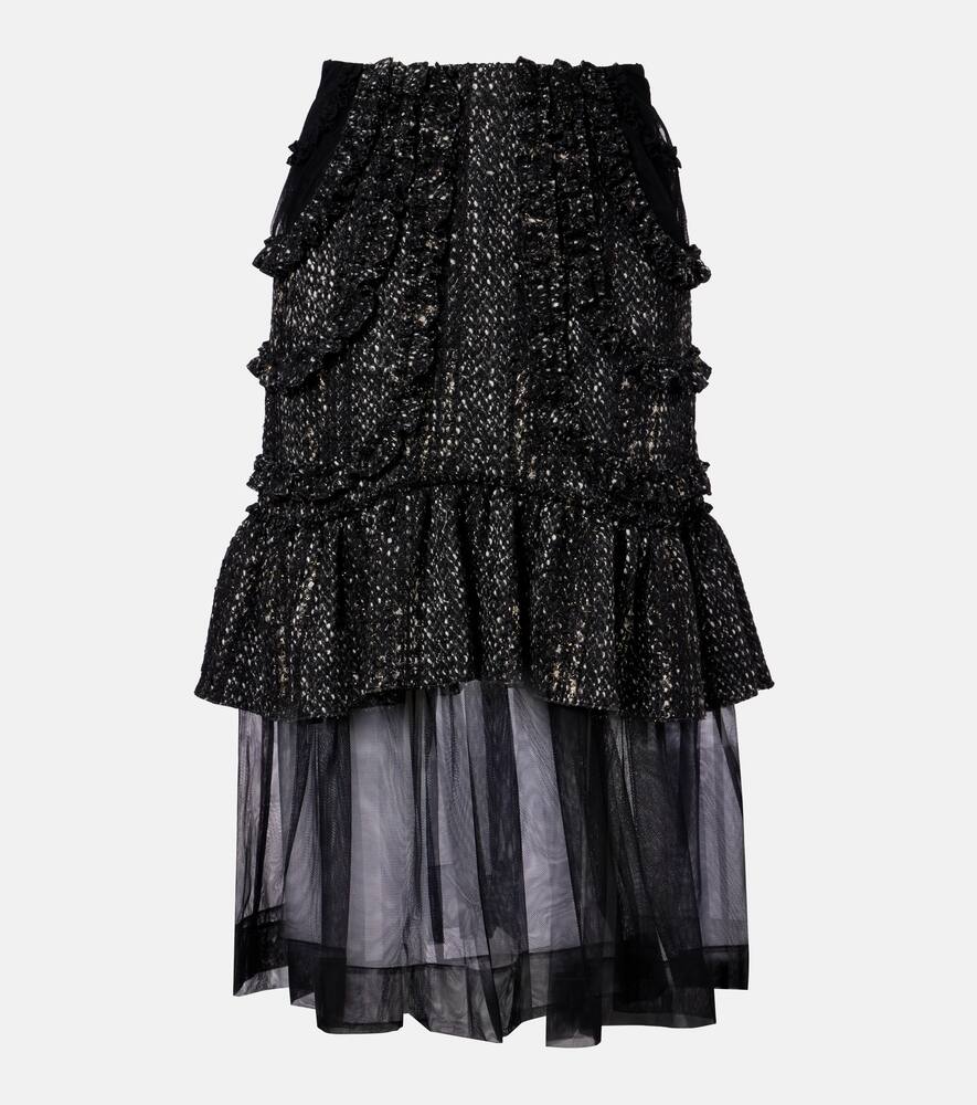 

Юбка миди из твида с высокой талией и отделкой из тюля Simone Rocha, Black/Black