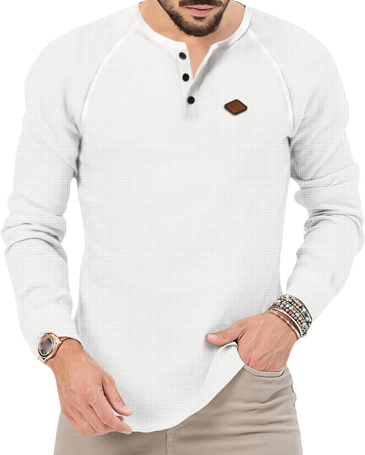 

Мужская рубашка с длинным рукавом Henley, Casual, Regular Fit MBDWWLC