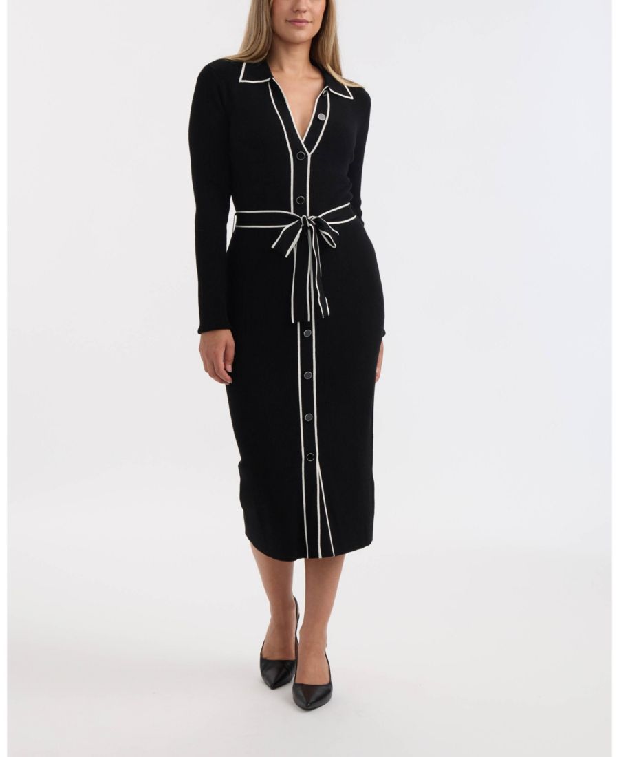 

Женское длинное платье на пуговицах с контрастной отделкой Ellen Tracy, Black