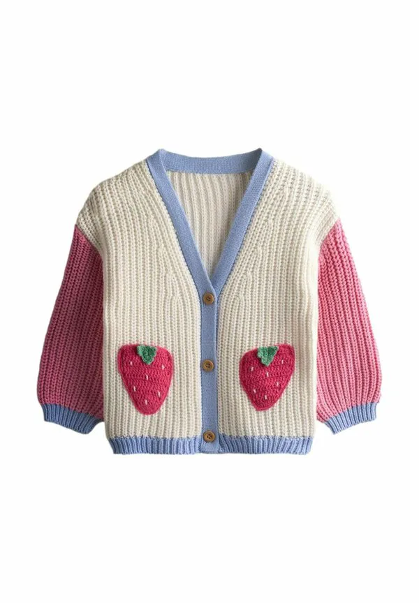 Кардиган с карманом в виде клубники, прямого кроя. Jojo Maman Bébé, Bright Pink