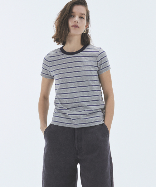 

Футболка укороченная в полоску, с коротким рукавом NOHANT, серая, Серый, Футболка укороченная в полоску, с коротким рукавом NOHANT, серая