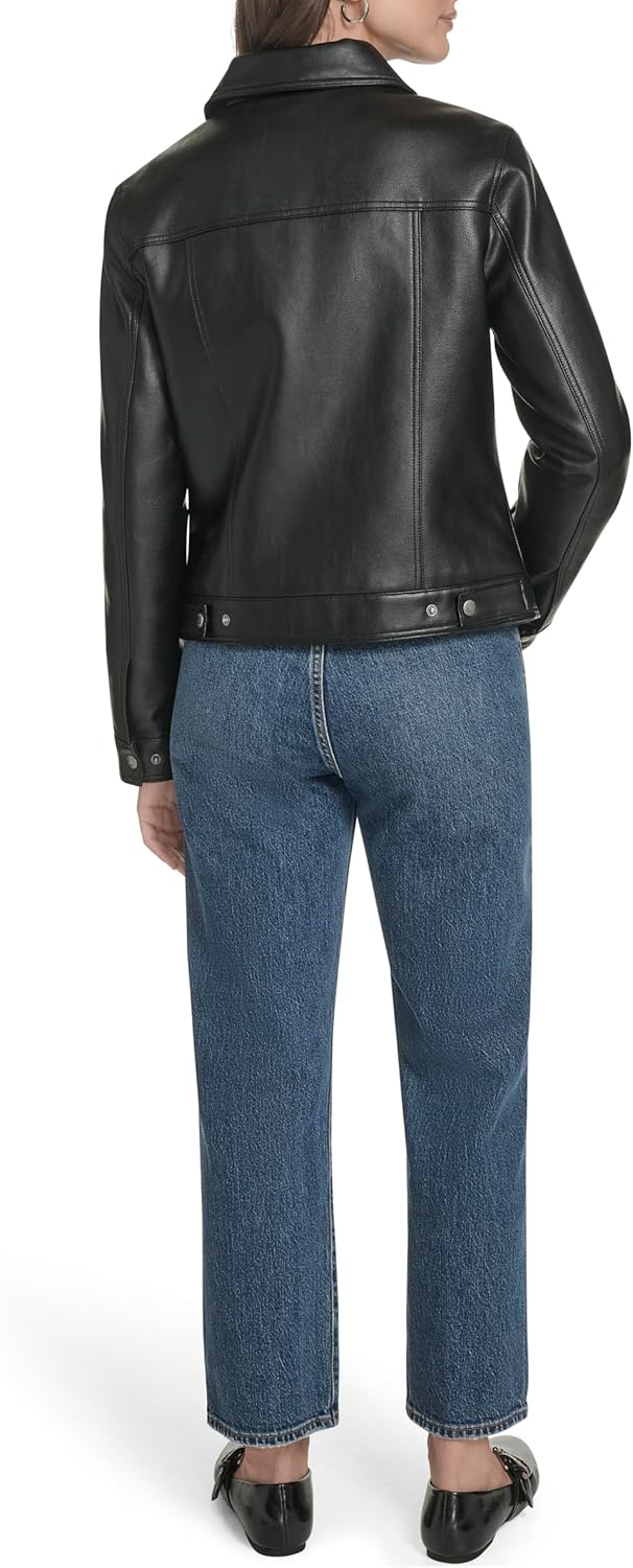 Женская классическая куртка Levi's Trucker с подкладкой из шерпы (стандартные и большие размеры), Black Faux Leather — фото 4
