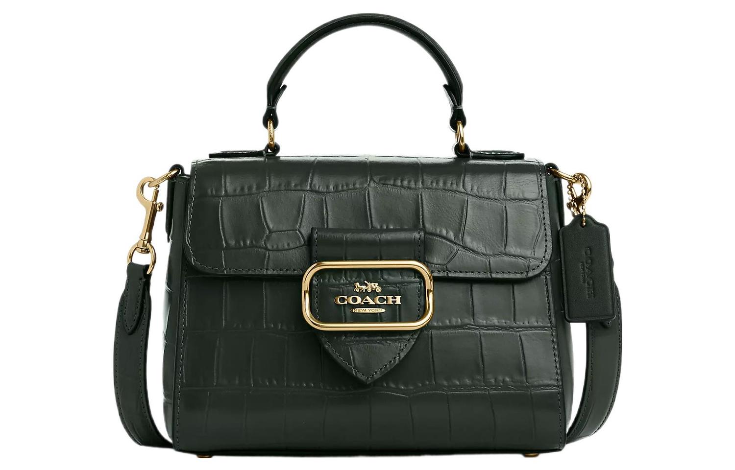

Крокодиловая кожаная сумка через плечо с тиснением, маленькая женская сумка-кроссбоди, золото и амазонский зеленый COACH