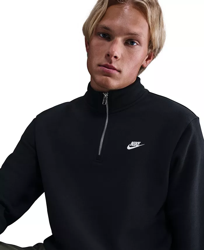 Мужская спортивная толстовка Club с полузастежкой из флиса Nike, черный — фото 3