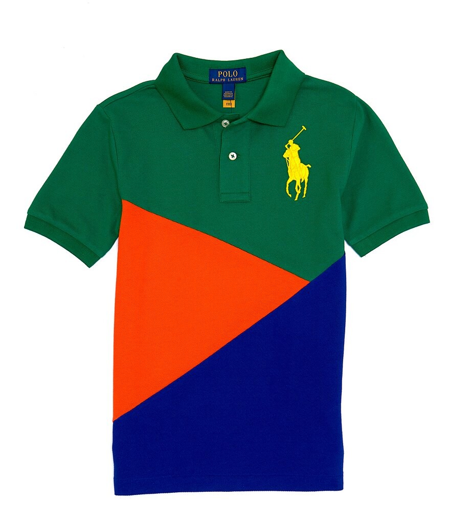 

Рубашка поло Polo Ralph Lauren Big Boys 8-20 с короткими рукавами и цветными блоками Big Pony, мультиколор