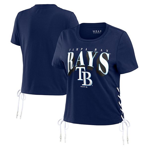 

Женская синяя укороченная футболка tampa bay rays с боковой шнуровкой Wear By Erin Andrews