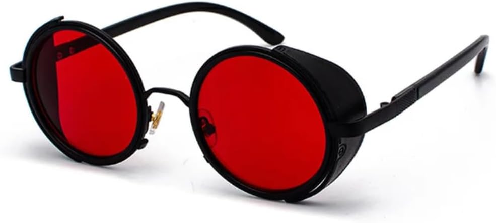 

Винтажные женские солнцезащитные очки в стиле стимпанк и ретро с покрытием, мужские круглые солнцезащитные очки в стиле панк с защитой от УФ-излучения UV400 UUPTTPL, Black Clear Red
