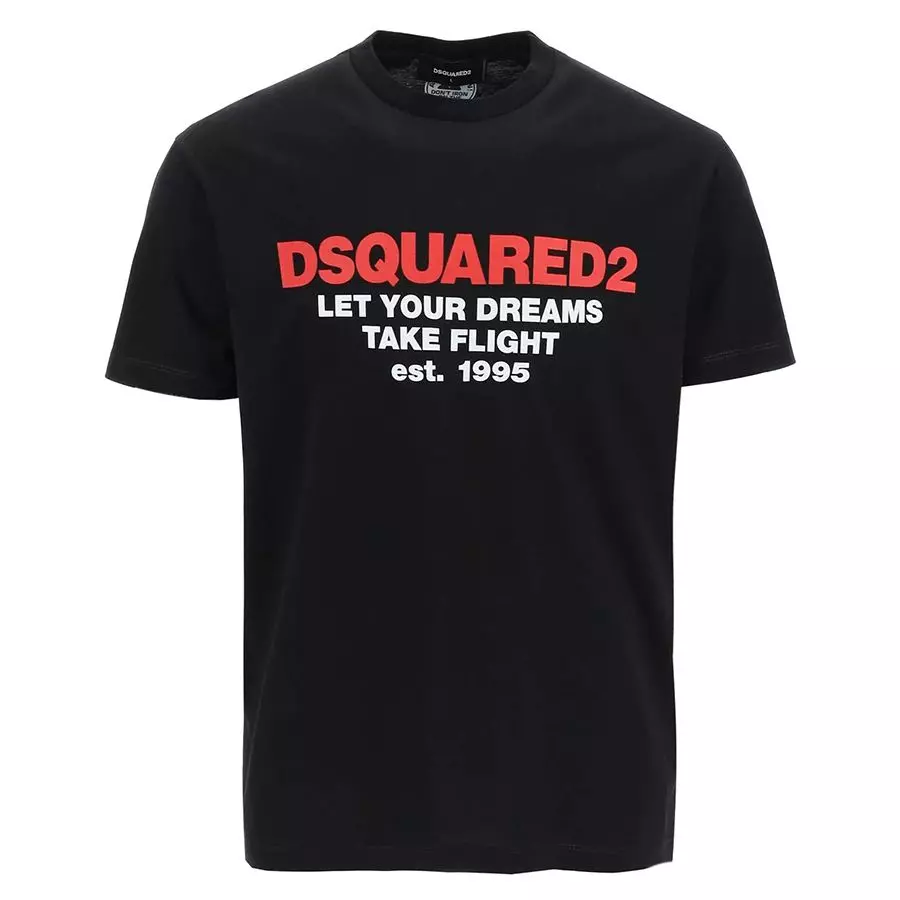 

Элегантная черная хлопковая футболка с логотипом спереди Dsquared2