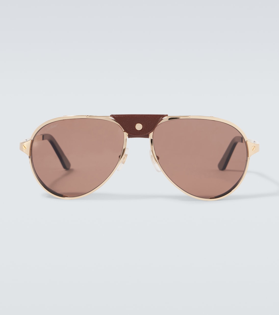 

Авиаторные солнцезащитные очки Santos De Cartier Cartier Eyewear Collection, Gold-Gold-Brown