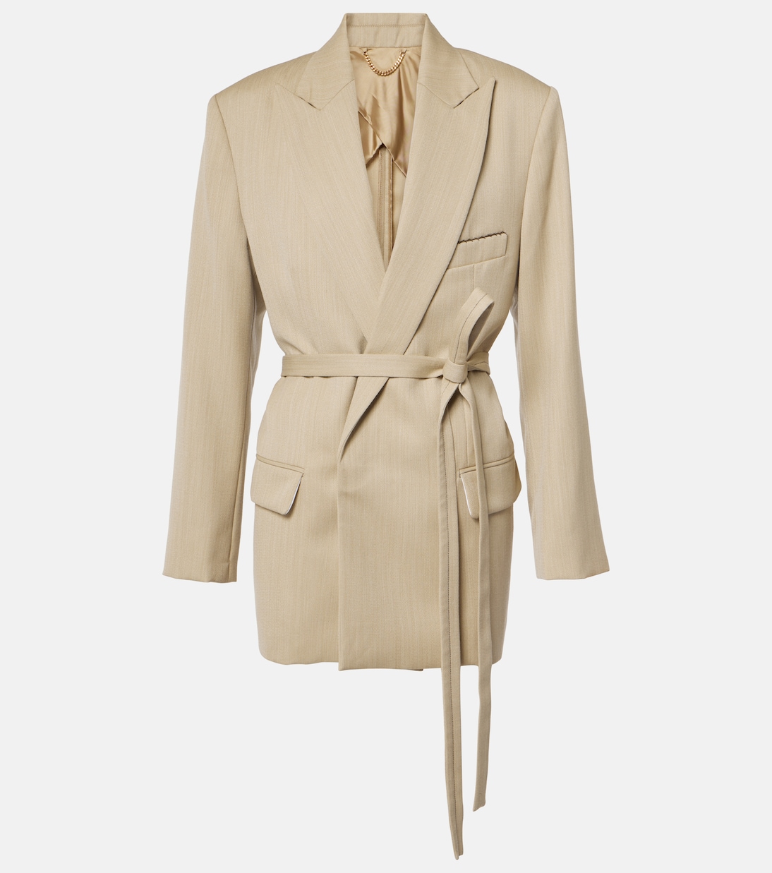

Шерстяной блейзер с поясом Victoria Beckham, Almond
