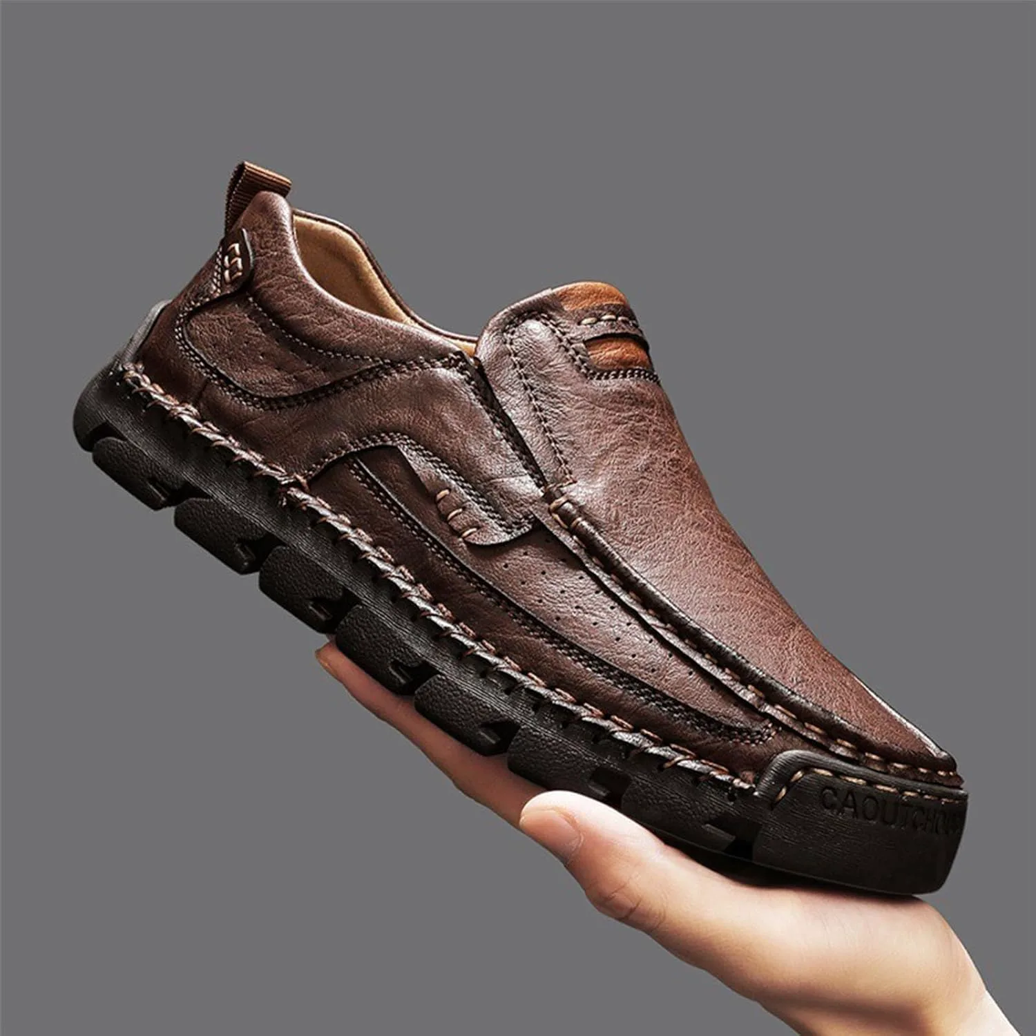 Мужские ортопедические лоферы ручной работы из коровьей кожи - широкий носок, удобные повседневные мужские лоферы из натуральной кожи на молнии Generic, темно-коричневый