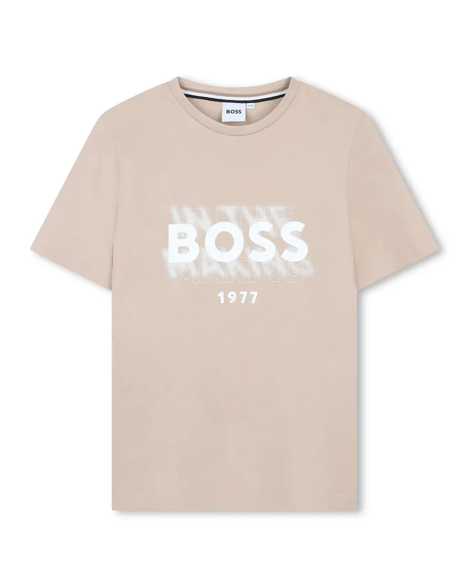 

Футболка из хлопка для мальчиков с логотипом спереди BOSS Kidswear, бежевый