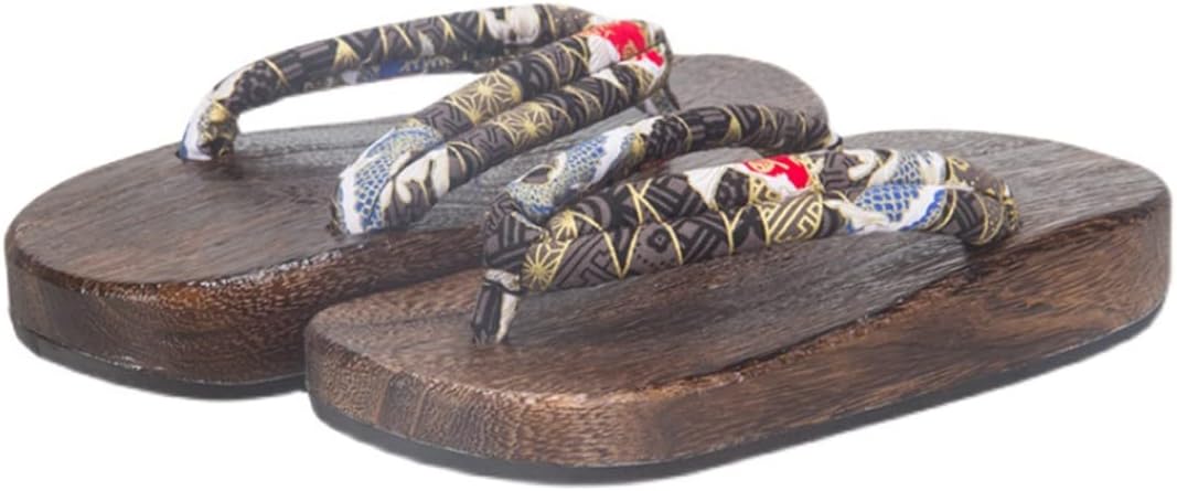 Сандалии GENYS Flat Flip Flop Geta, деревянные японские традиционные тапки для взрослых, сандалии, мужские шлепанцы, платформенные тапки, обувь для кимоно для пляжа и путешествий (Цвет: I, Размер: 38/39 EU), 38/39 EU D — фото 3