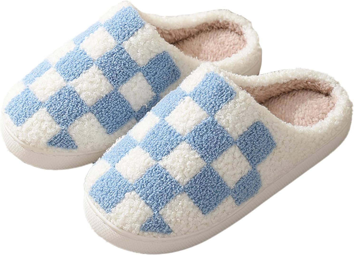 

Женские домашние тапочки oukisam Colorful Little Love, мужские мягкие тапочки, повседневные домашние тапочки, ретро мягкие плюшевые теплые тапочки на слипоне, для улицы и дома, для спальни, с противоскользящей подошвой, Checkerboard Blue