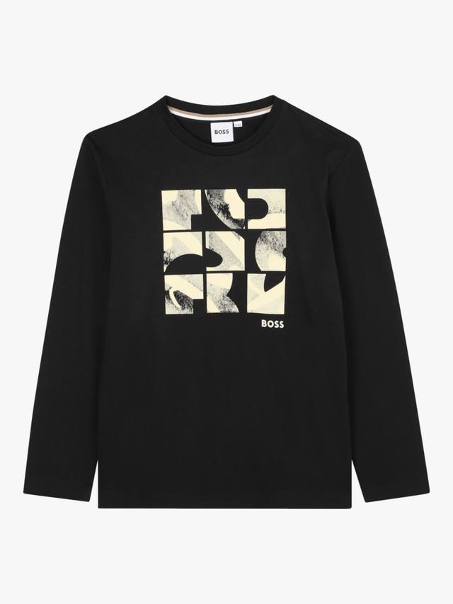 

Детская хлопковая футболка с длинными рукавами HUGO BOSS, Black