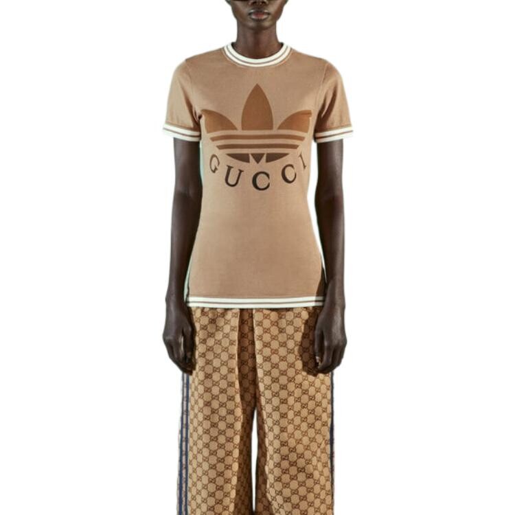Футболка женская Adidas x Gucci, бежевый / белый — фото 3
