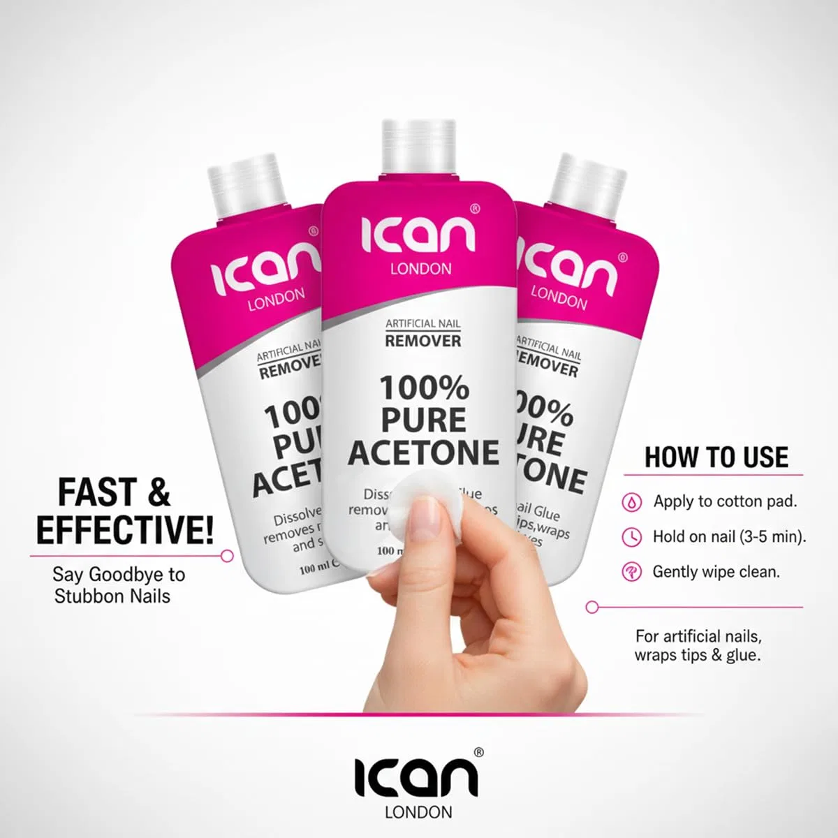 Жидкость для снятия лака «100% Pure Acetone» от Ican London Ican London — фото 4