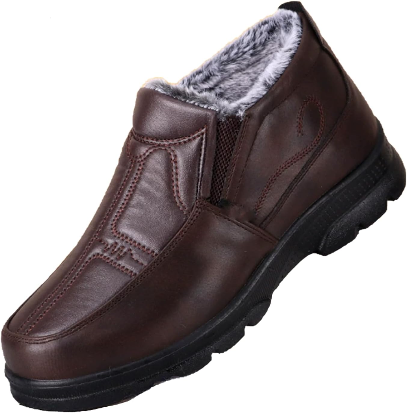 

Мужские теплые зимние ботинки слипоны, ботинки до щиколотки с боковой молнией, водонепроницаемые, противоскользящие, с меховой подкладкой, из искусственной кожи, снежные лоферы Generic, коричневый