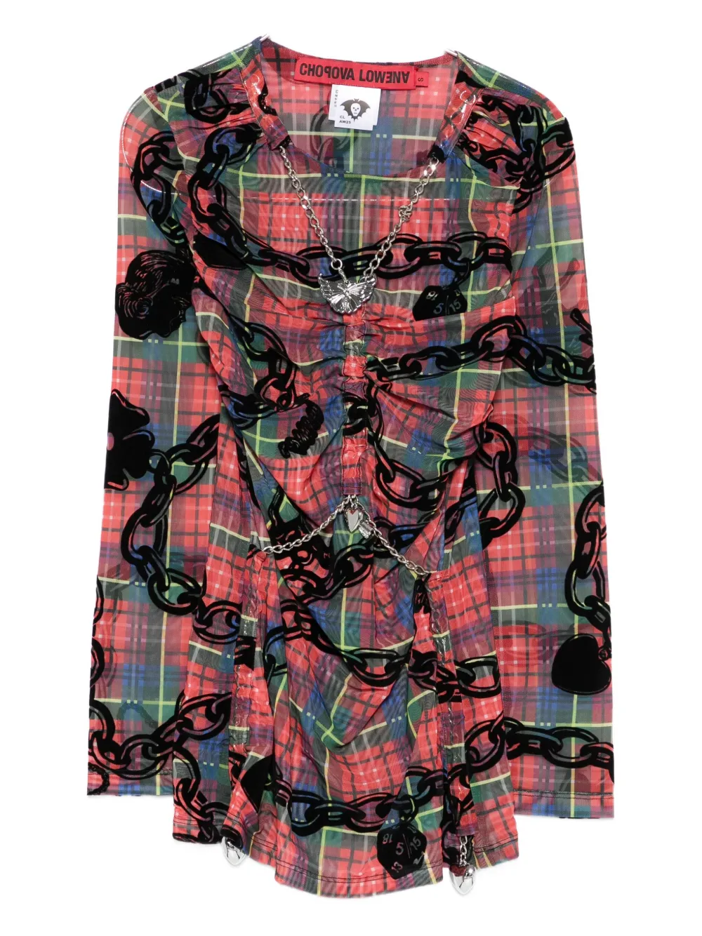 

Блузка в клетку с принтом в виде цепей Chopova Lowena, розовый