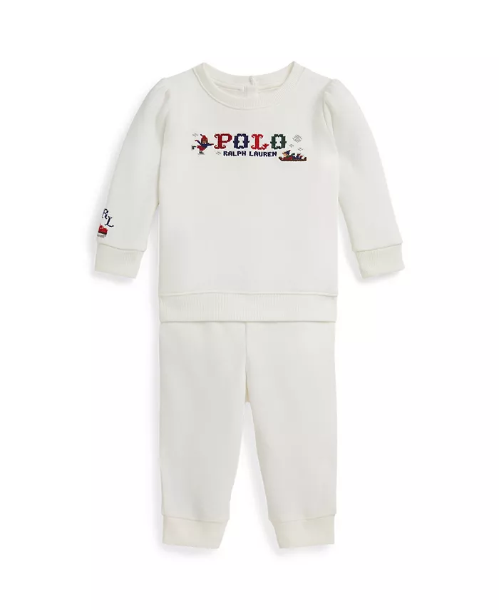 

Детский комплект для девочек из двух предметов: флисовая толстовка с логотипом и брюки Polo Ralph Lauren, белый