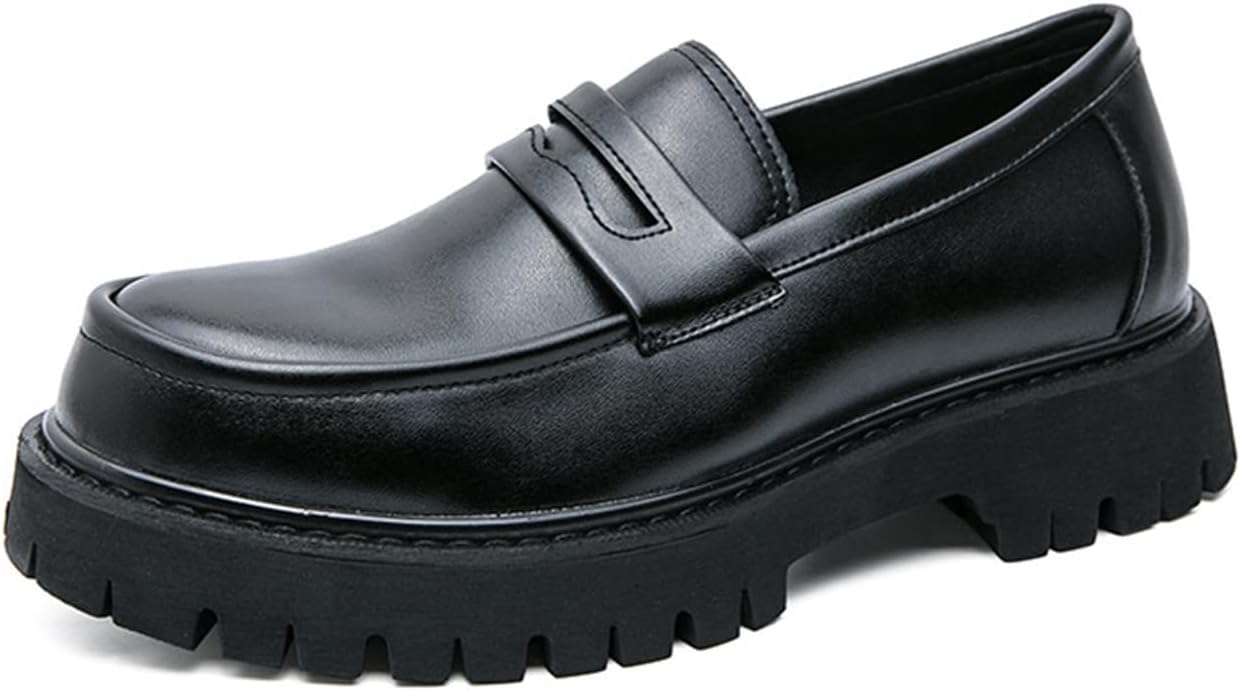 

Мужские кожаные лоферы на платформе с толстой подошвой и слипонами, классический округлый носок, подошва с рифлением, деловые и повседневные туфли Dmgyck, черный