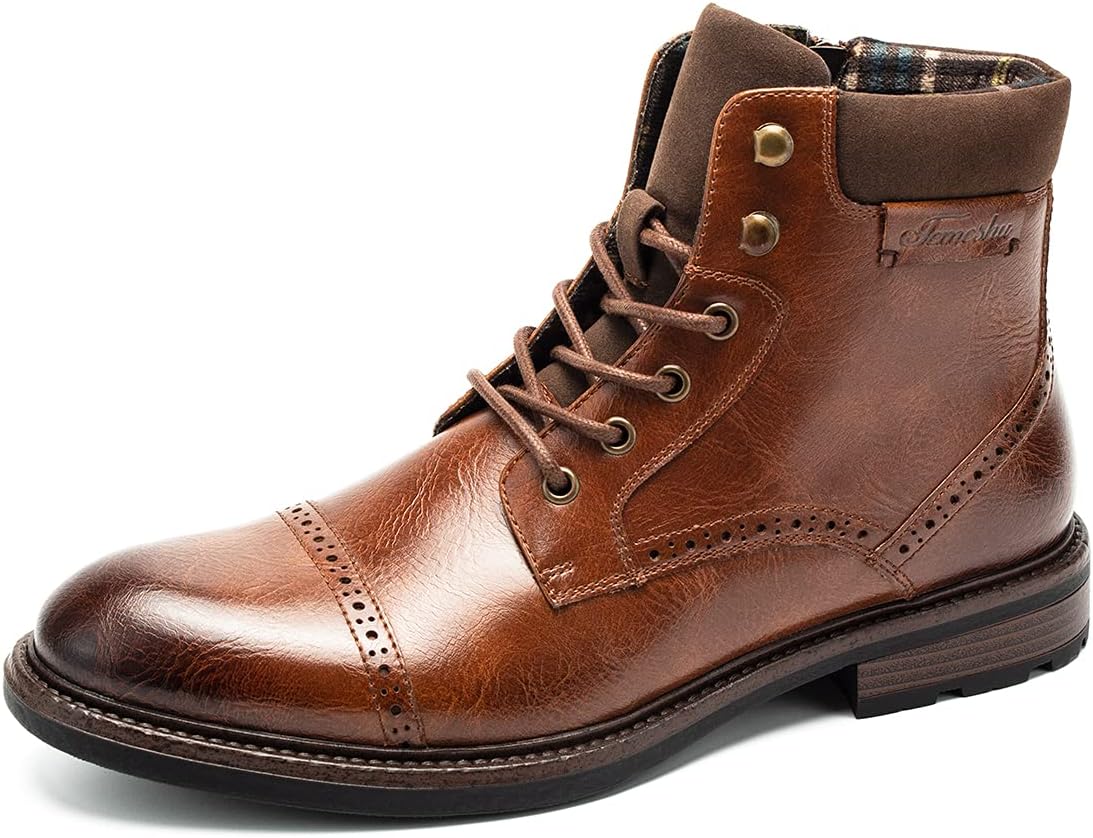 

Мужские ботинки Temeshu Oxford до щиколотки с шнуровкой и боковой молнией, модные повседневные ботинки с круглым носком, мотоботинки MS06, коричневый