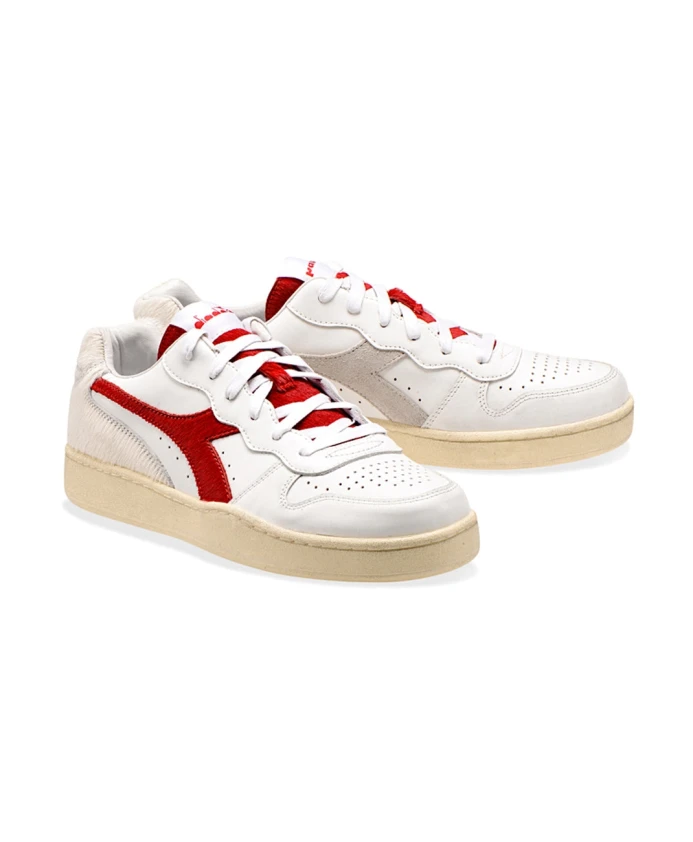 Белые кожаные кроссовки с красными деталями Diadora, белый — фото 4