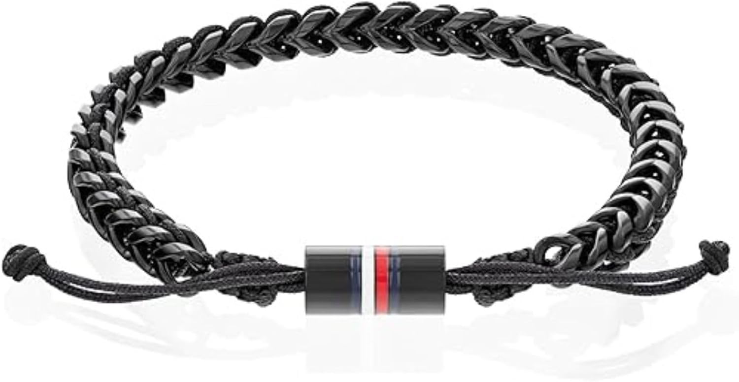 

Мужской браслет Tommy Hilfiger из нержавеющей стали с регулируемой длиной - сочетание металла и плетения, Black