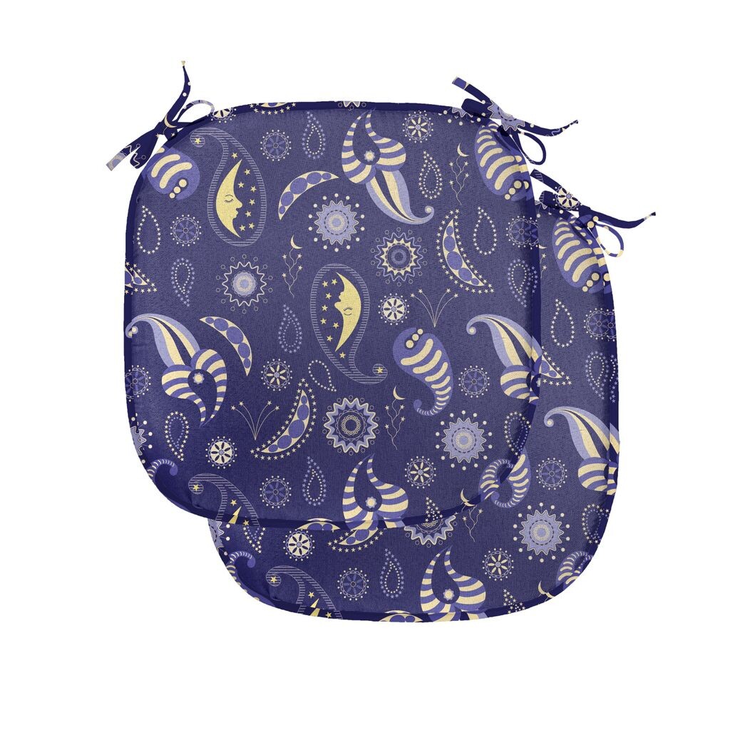 

Подушки на обеденный стул ABAKUHAUS Moon, абстрактное цветочное оформление, декоративная водонепроницаемая подушка с ремнями для кухонных сидений, 40 см x 40 см — упаковка из 2 шт., светло-желтый, фиолетовый, синий