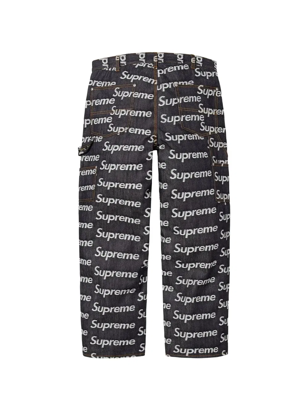 Джинсы с жаккардовым логотипом и двойными коленями Supreme, синий — фото 2
