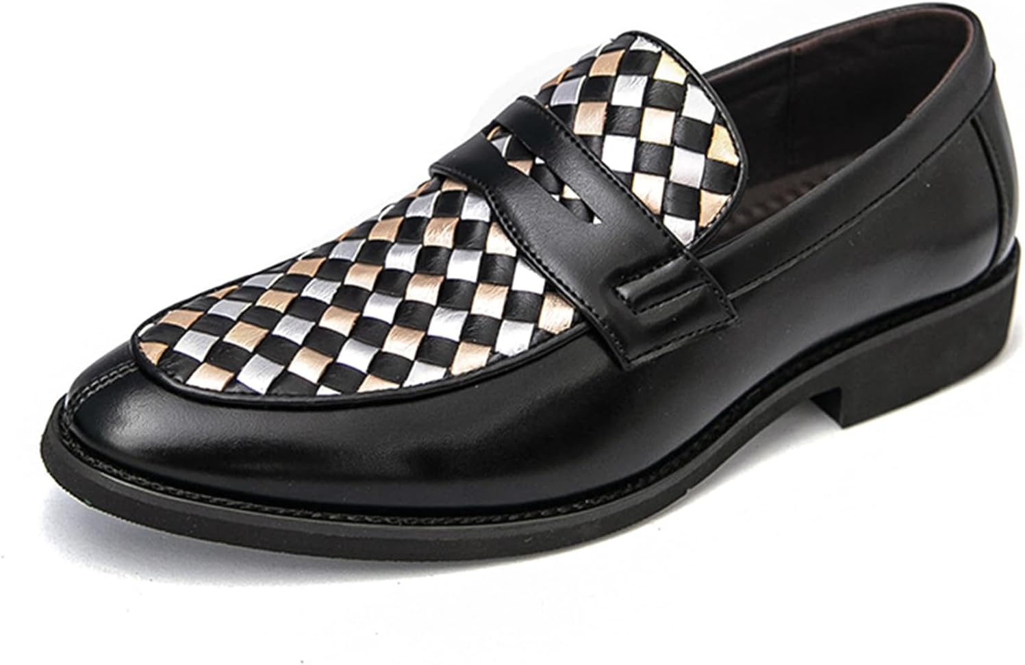 

Мужские лоферы с плетеным верхом, массивным каблуком и застежкой «пенни», ретро с заостренным носком, на подкладке, слипоны для вечеринок, свиданий и повседневной носки Bedgmdeg, черный