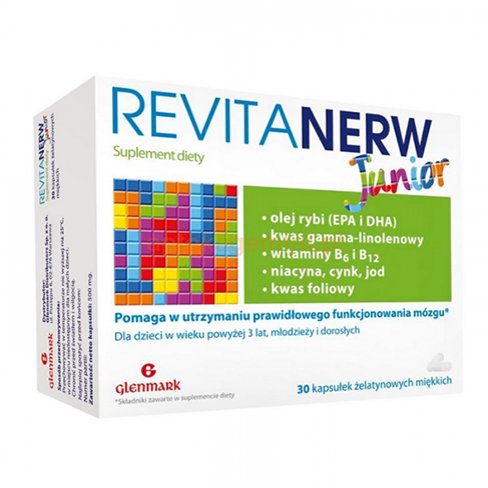 

Revitanerw, Юниор, Биологически активная добавка, 30 капсул. Glenmark