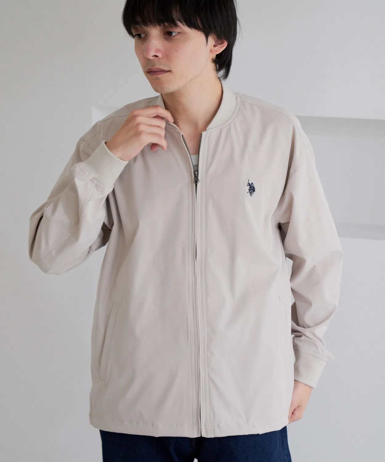Блузон U.S. POLO ASSN. с логотипом, стрейч, ребристая вязка, айвори
