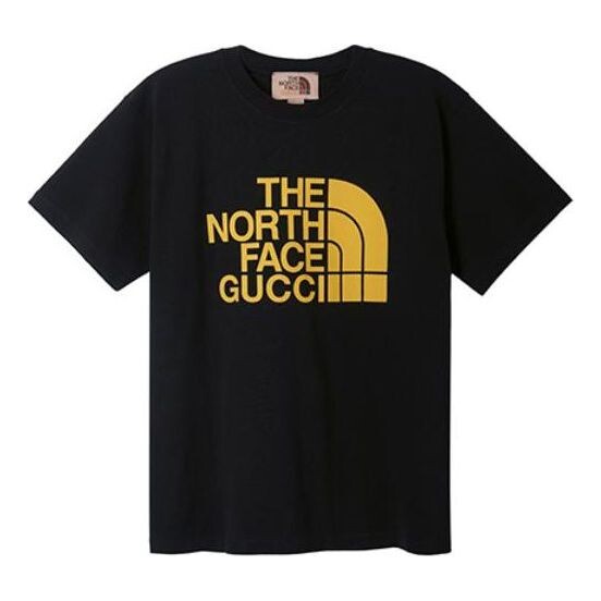 

Футболка men's x the north face crossover alphabet logo printing loose round neck short sleeve black t-shirt Gucci, черный