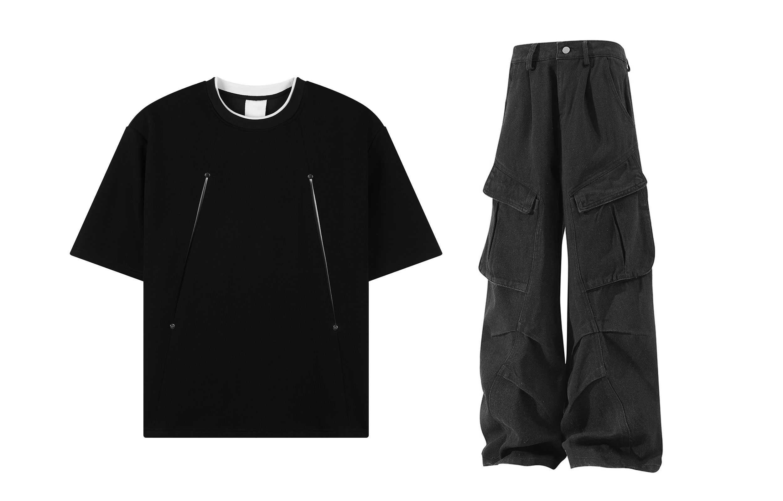 

Повседневный спортивный свитер Unisex с круглой горловиной Moderate X1617, черный short-sleeved shirt+черный pants