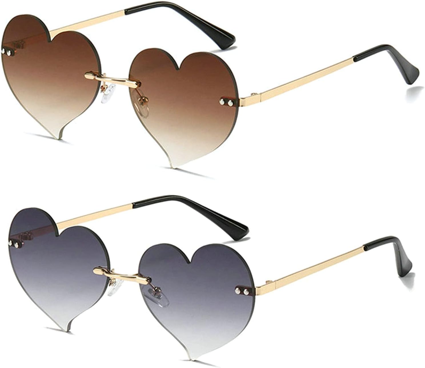 

Солнцезащитные очки COTIA в форме сердца без оправы для женщин, металлическая оправа, очаровательный стиль «сердечко», очки для дискотек и вечеринок, без оправы, Brown&grey