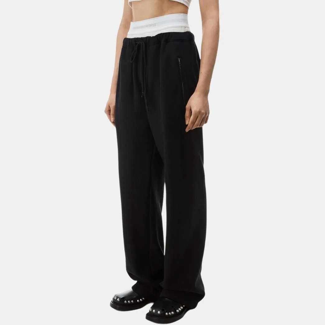 Тренировочные штаны из хлопка с многослойным дизайном Alexander Wang, Black — фото 3