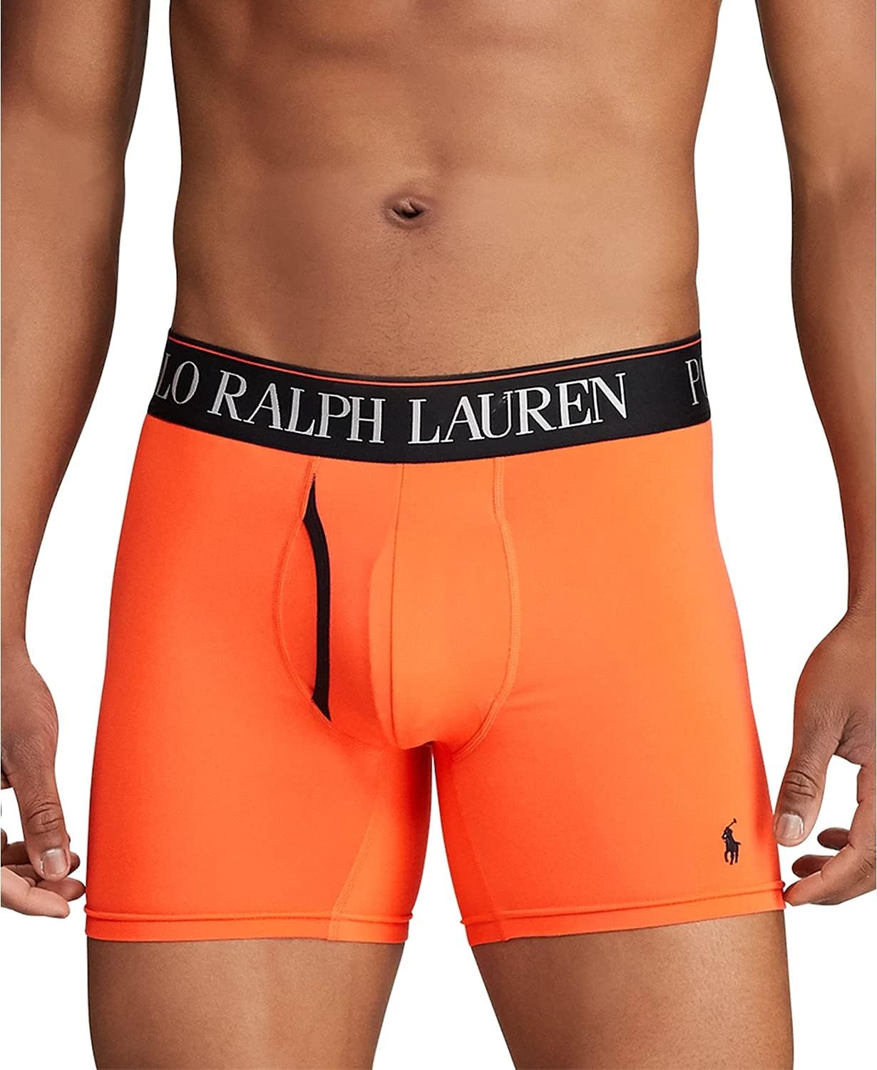 Мужские боксеры-трусы POLO RALPH LAUREN 4D Flex Cooling из микрофибры, длинные и плавки, 3 пары, Active Orange/Polo Black, Company Olive/Active Orange - 3 Pack — фото 2