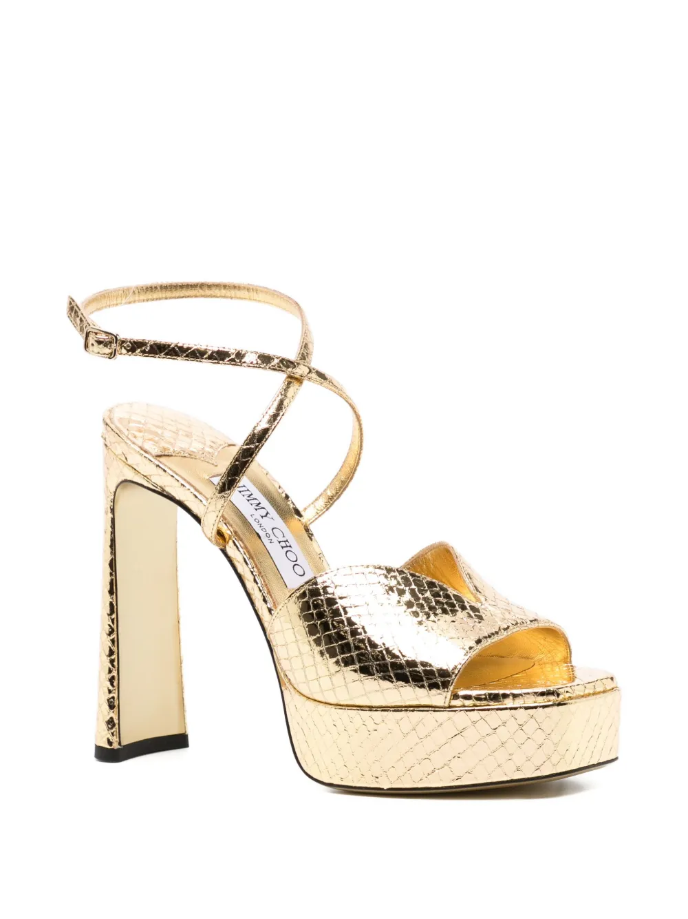 Босоножки с тиснением под змеиную кожу JIMMY CHOO, золотой — фото 2