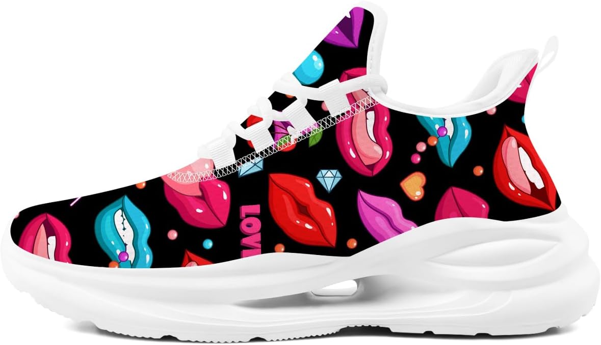 

Кроссовки с принтом губ для женщин, спортивные беговые, теннисные и прогулочные обувь Generic, 3103 Multicolor