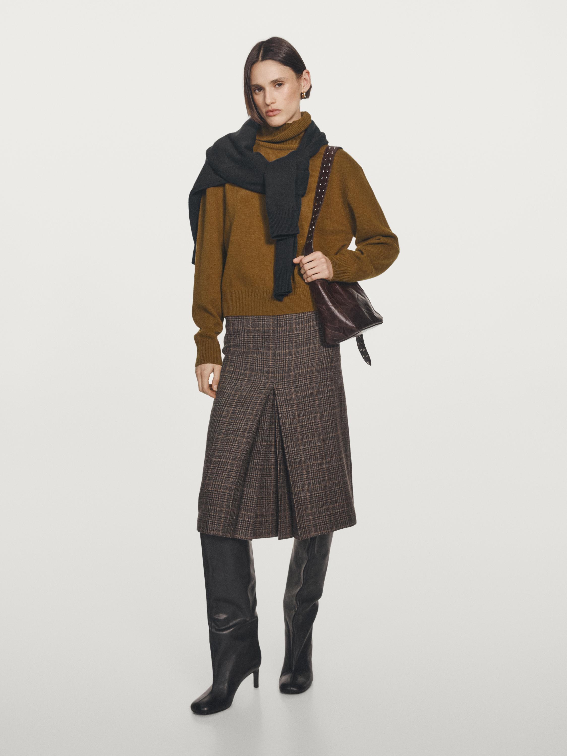 

Юбка миди в клетку из 100% шерсти Massimo Dutti, коричневый