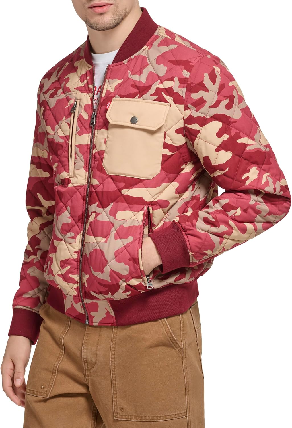 Мужская куртка-бомбер Levi's с ромбовидной стежкой, Khaki/Red Camo — фото 2