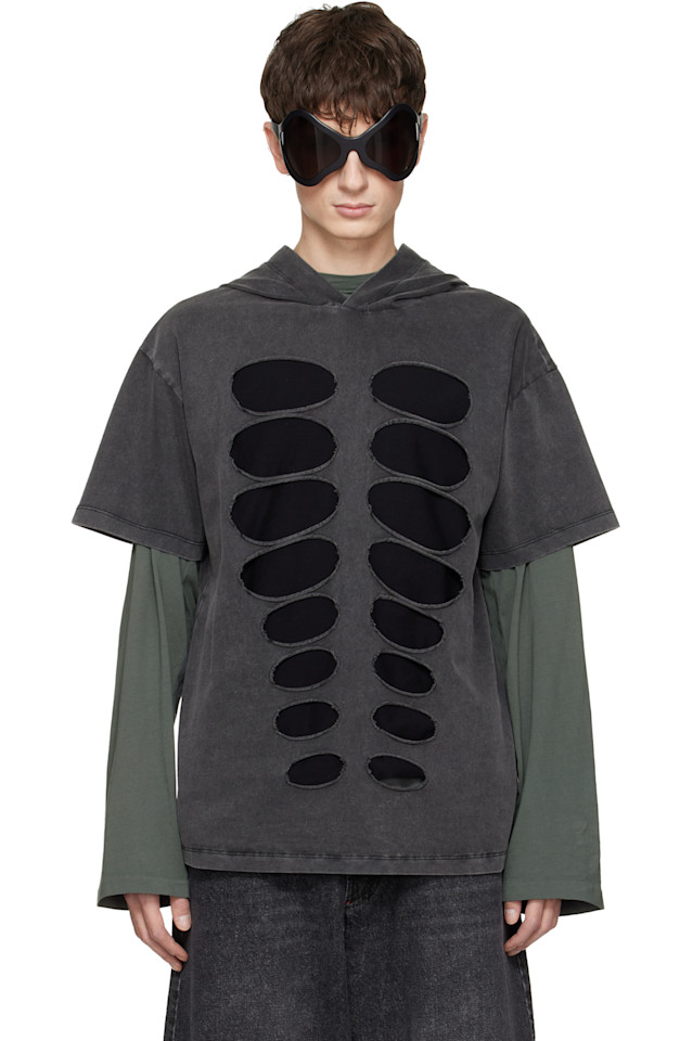 

Avavav Серая футболка с капюшоном и вырезом